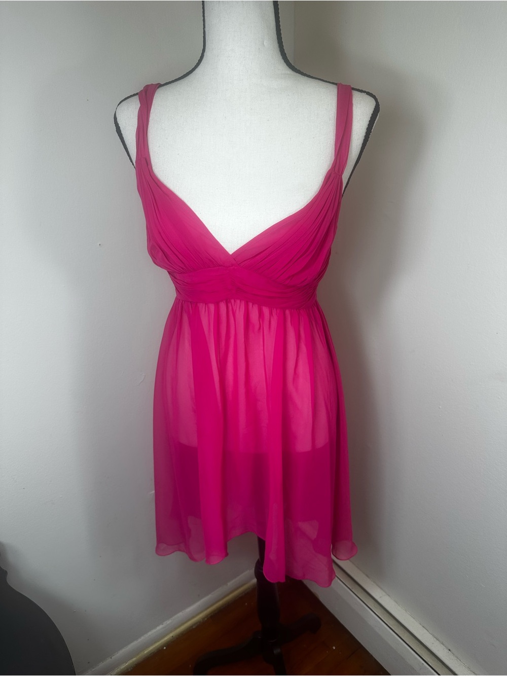 Victoria’s Secret Nylon Mesh Hot Pink Babydoll Flowy Y2K Barbie Slip Dress
